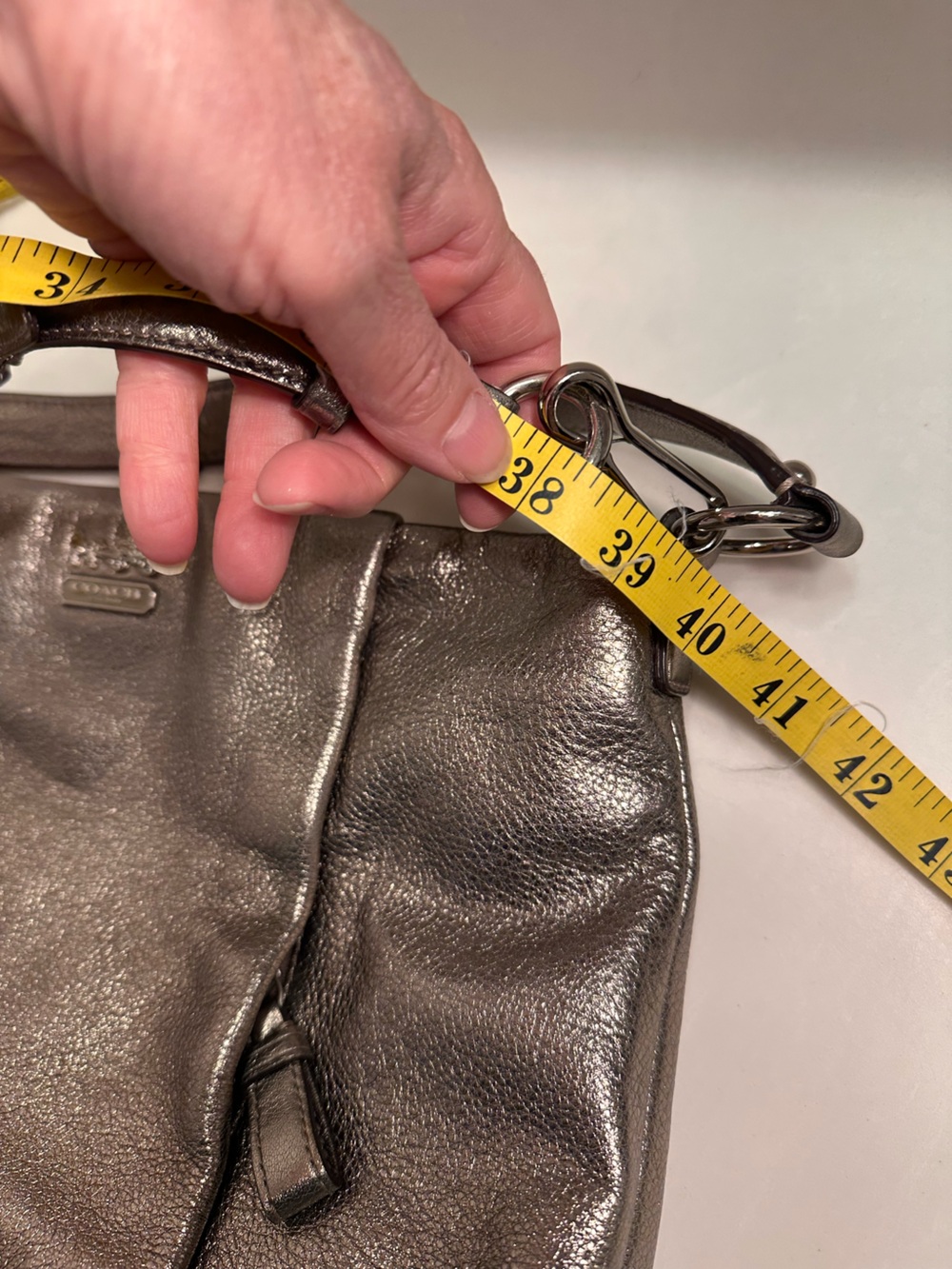 Coach Madison Metallic Pewter Pebbled Leather Crossbody - Picture 14 of 16